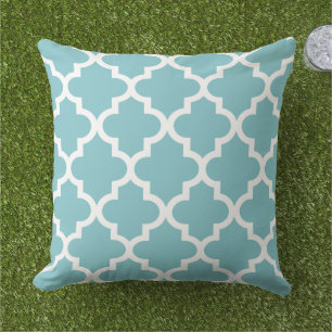 Quatrefoil Pattern   Aqua Blue and White Throw Pillow