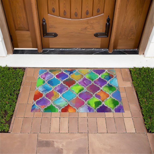 Quatrefoil pattern - Colourful watercolor Doormat (Outdoor)