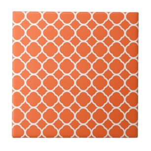 Quatrefoil Pattern in Mandarin Orange and White Tile