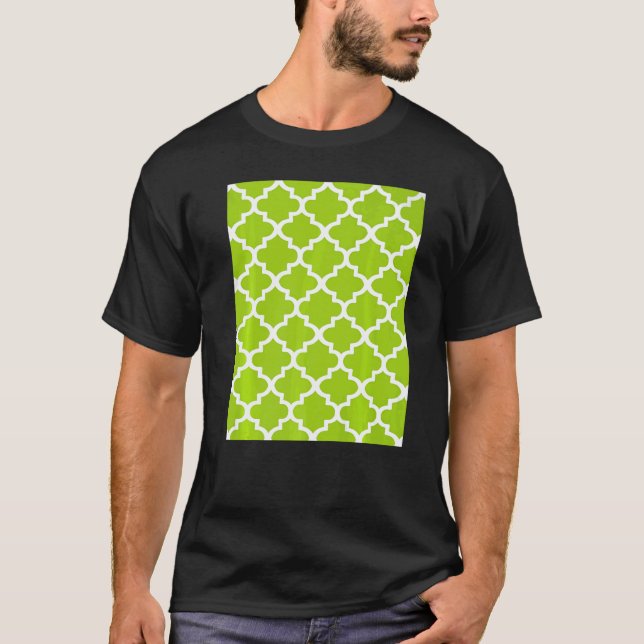 Quatrefoil Pattern In White Outline On Lime Green T-Shirt (Front)
