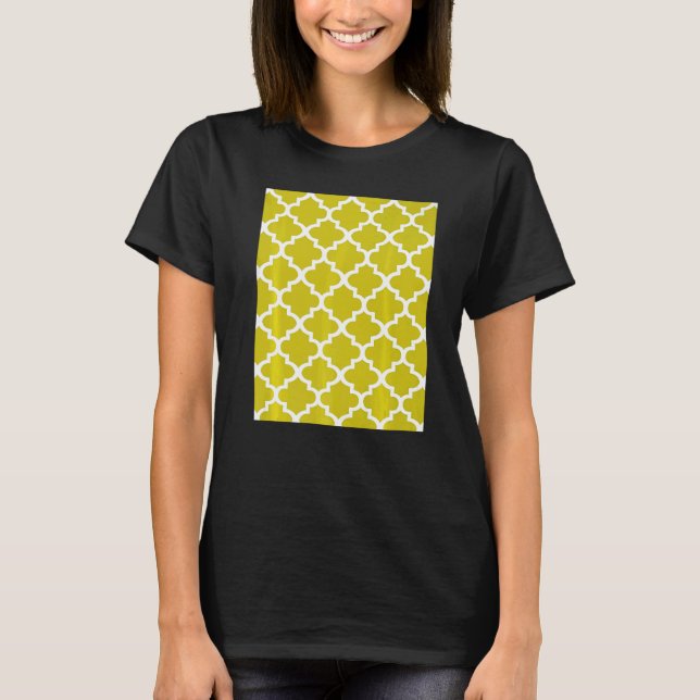 Quatrefoil Pattern In White Outline On Mustard Yel T-Shirt (Front)