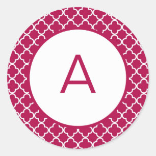 Quatrefoil Pattern Monogram Classic Round Sticker