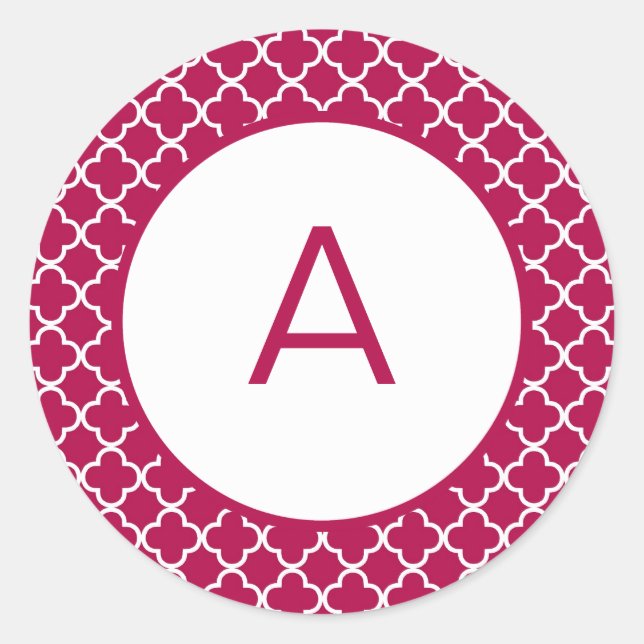 Quatrefoil Pattern Monogram Classic Round Sticker (Front)