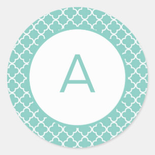 Quatrefoil Pattern Monogram Classic Round Sticker