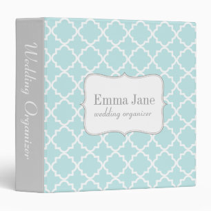 Quatrefoil pattern personalized binder, aqua binder