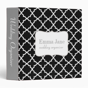 Quatrefoil pattern personalized binder, black binder