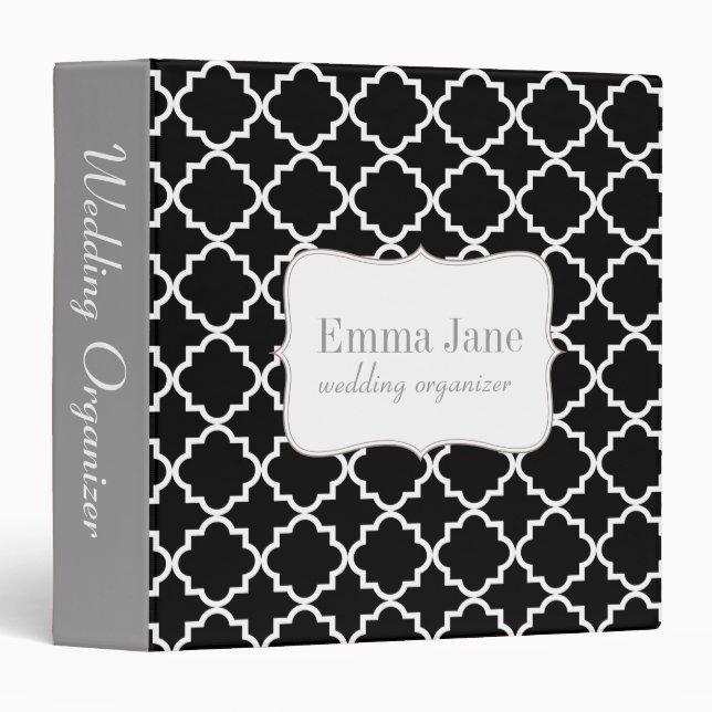 Quatrefoil pattern personalized binder, black binder (Front/Spine)