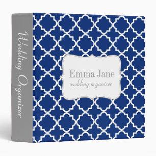 Quatrefoil pattern personalized binder, navy binder