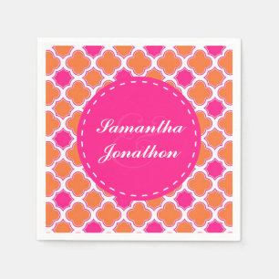Quatrefoil Pattern Pink and Orange Wedding Napkin