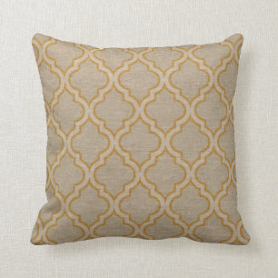 Quatrefoil Pattern Taupe and Gold Throw Pillow