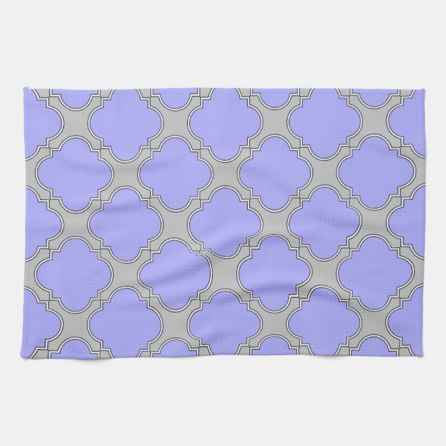 Quatrefoil periwinkle and grey kitchen towel (Horizontal)
