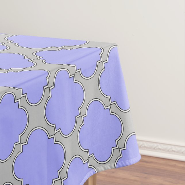Quatrefoil periwinkle and grey tablecloth (In Situ)