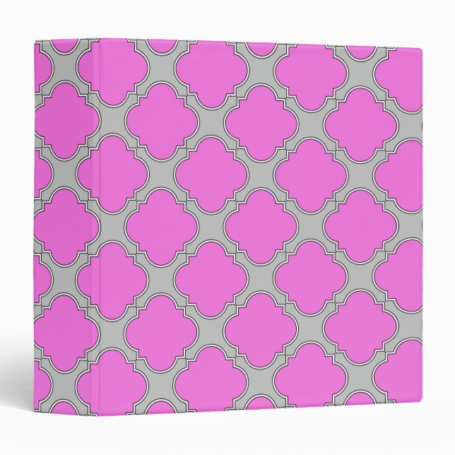 Quatrefoil pink and grey binder (Front/Spine)