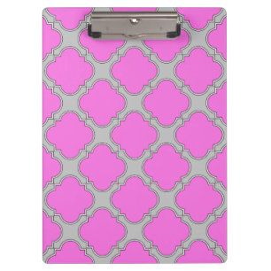 Quatrefoil pink and grey clipboard