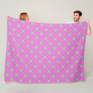Quatrefoil pink and grey fleece blanket