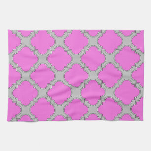 Quatrefoil pink and grey kitchen towel