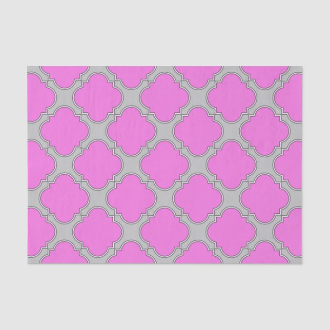 Quatrefoil pink and grey tissue paper (Front)