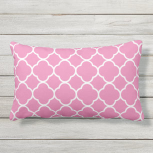 Quatrefoil Pink White Lattice Custom Color Cute Lumbar Pillow