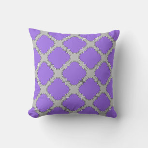 Quatrefoil purple and grey throw pillow