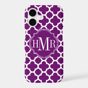 Quatrefoil Purple and White Pattern Monogram