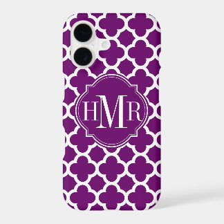 Quatrefoil Purple and White Pattern Monogram