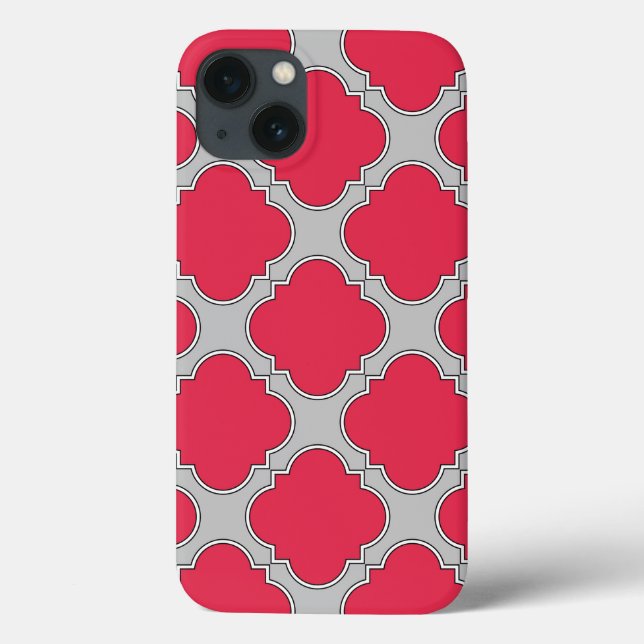 Quatrefoil red and gray Case-Mate iPhone case (Back)