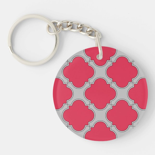 Quatrefoil red and grey keychain (Front)