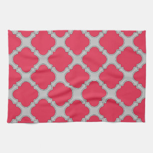 Quatrefoil red and grey kitchen towel