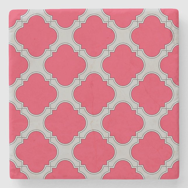 Quatrefoil red and grey stone coaster (Front)