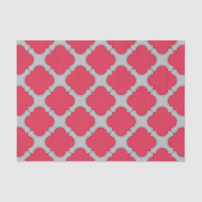 Quatrefoil red and grey tissue paper (Front)