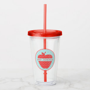 Quatrefoil Red Apple Personalized Teacher Acrylic Tumbler
