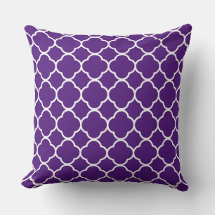 Quatrefoil Royal Purple White Lattice Cool Cotton Throw Pillow