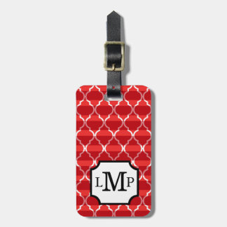 Quatrefoil Shadow Stripes Monogram | red Luggage Tag