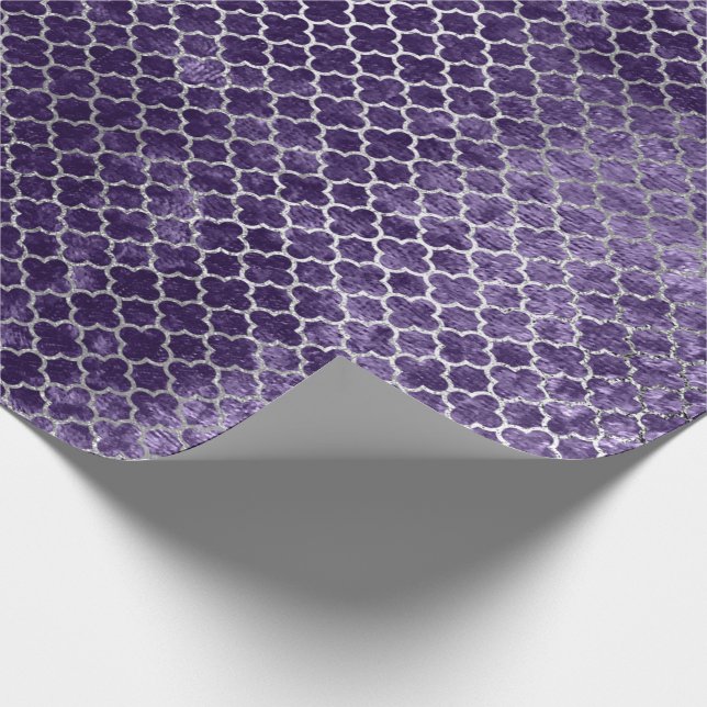 Quatrefoil Silver Metallic Purple Violet Velvet Wrapping Paper (Corner)