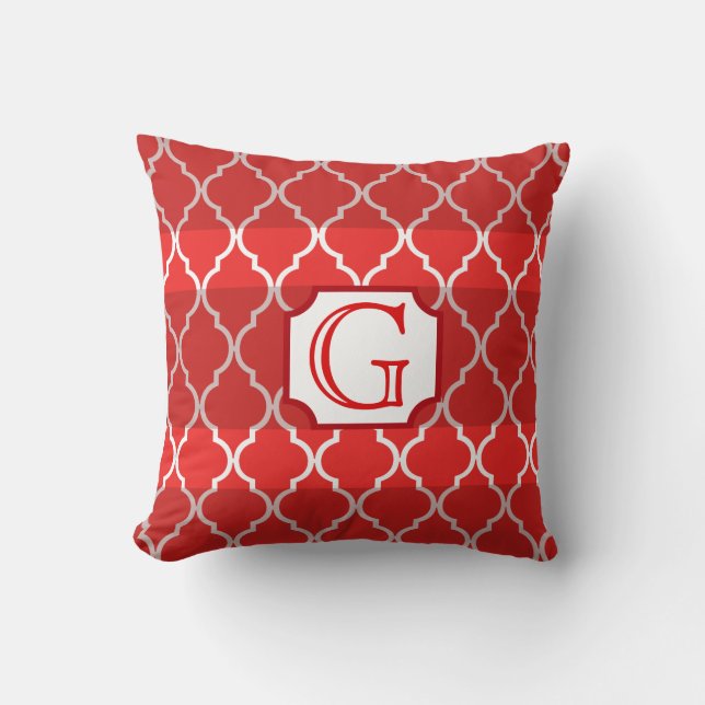 Quatrefoil Stripe Monogram by Cheryl Daniels Throw Pillow (Front)