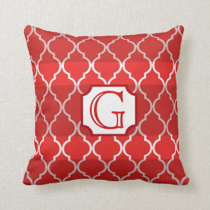 Quatrefoil Stripe Monogram by Cheryl Daniels Throw Pillow