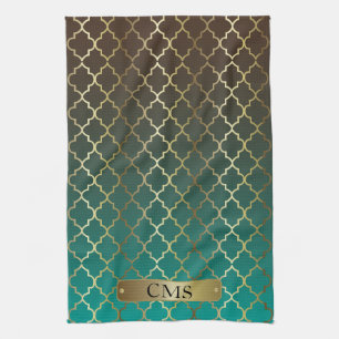 Quatrefoil Teal and Dark Brown Blend Kitchen Towel