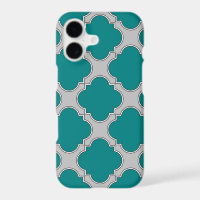 Quatrefoil teal and grey
