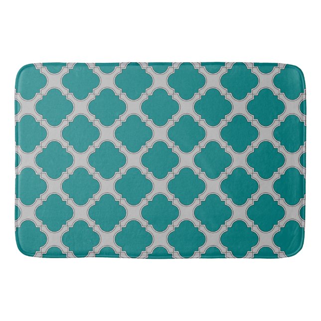 Quatrefoil teal and grey bath mat (Front)
