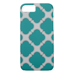 Quatrefoil teal and grey Case-Mate iPhone case