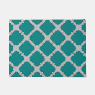 Quatrefoil teal and grey doormat