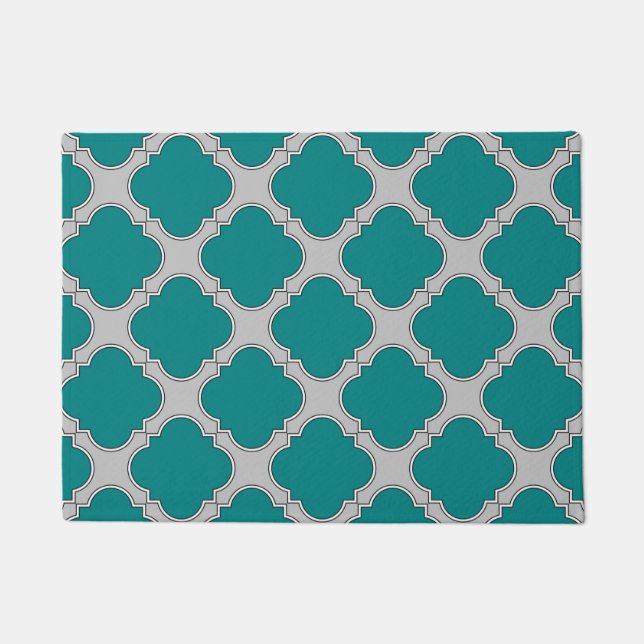 Quatrefoil teal and grey doormat (Front)
