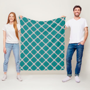 Quatrefoil teal and grey fleece blanket