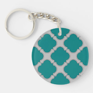 Quatrefoil teal and grey keychain