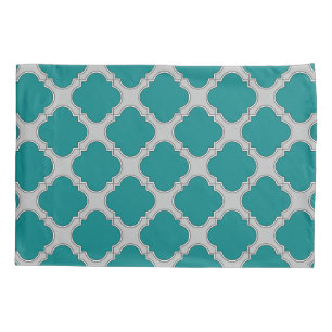 Quatrefoil teal and grey pillowcase