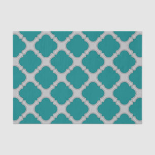 Quatrefoil teal and grey tissue paper