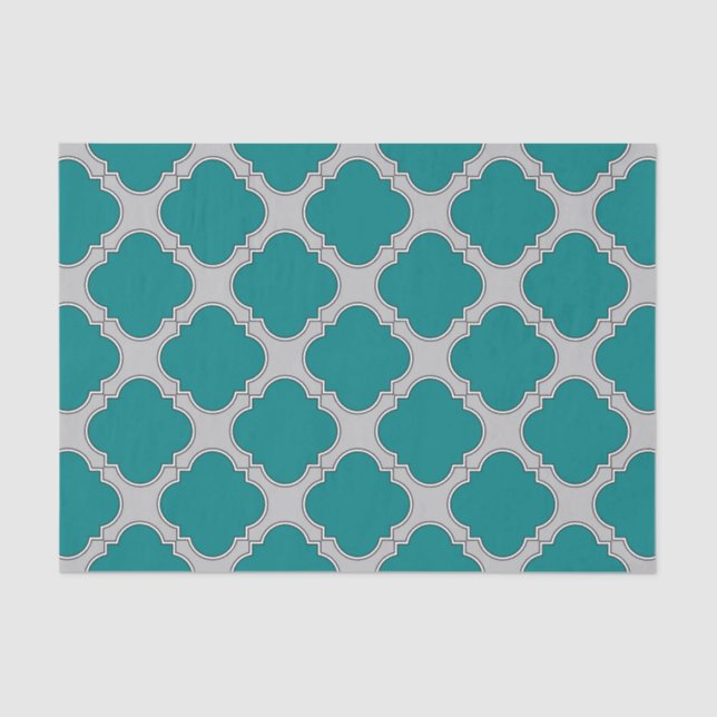 Quatrefoil teal and grey tissue paper (Front)