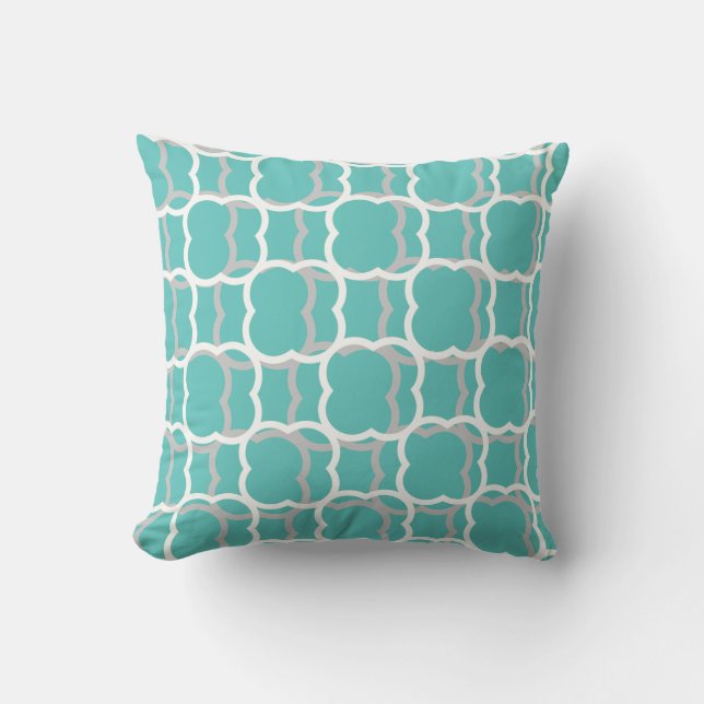 Quatrefoil Teal Blue Grey Grey White Patterns Gift Outdoor Pillow (Front)