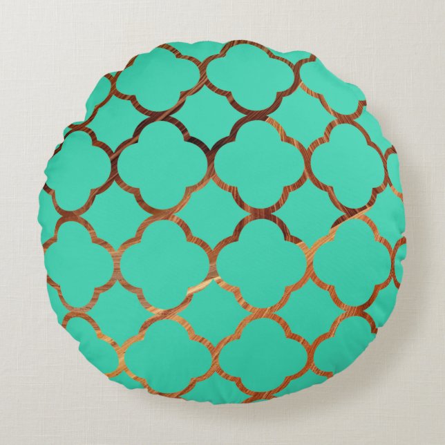 Quatrefoil Teal Blue Sandstone Patterns Christmas Round Pillow (Front)