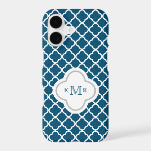 Quatrefoil Teal Navy Blue Pattern Stylish Monogram